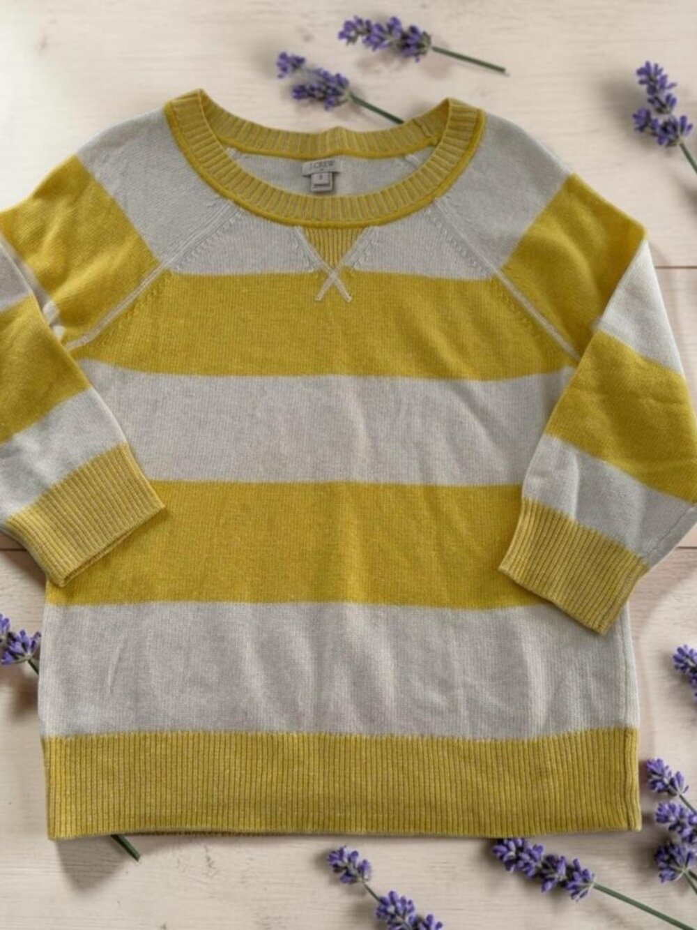 J. Crew Women's Striped‎ Merino Blend Sweater S Yellow White